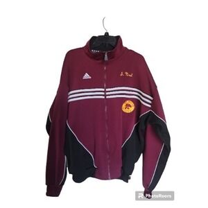Adidas Soccer Jacket Mens L Burgundy Black Full ZIip Activewear